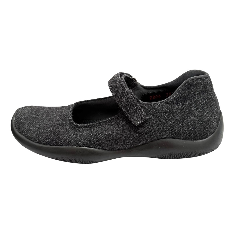 VINTAGE PRADA LINEA ROSSA SPORT GRAY WOOL MARY JANE FLATS WITH VELCRO CLOSURE - Picture 12 of 16